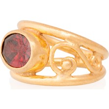 Gümüşcüm Yakut Taşlı Altın Kaplama Tasarım Bayan Gümüş Yüzük