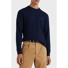 Tommy Hilfiger Pamuk ve Kaşmir Karışımlı Regular Fit Bisiklet Yaka Erkek Kazak MW0MW28046 Dw5