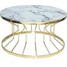 Bengi Ticaret Brc Orta Sehpa Bufalo Model Beyaz Mermer Temper Cam Metal Çelik Gold Renk Kaplama El Yapım