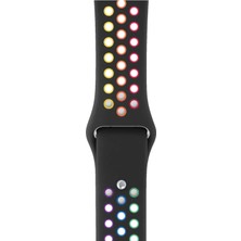 Minsun Watch 2 3 4 5 6 7 8 9 Se 42 44 45 49MM Uyumlu Delikli Spor Silikon Kordon Black Rainbow