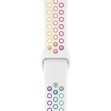 Minsun Watch 2 3 4 5 6 7 8 9 Se 42 44 45 49MM Uyumlu Delikli Spor Silikon Kordon White Rainbow