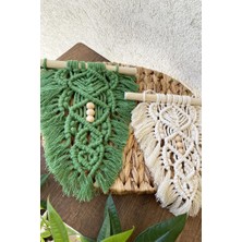 Floral Macrame Design  Boncuklu Yeşil Krem 2'li Makrome Duvar Dekoru