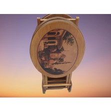 Bengi Ticaret Çasnta Zigon Oval Resimli Model Kayın Retro Ayak Parlak Ceviz Natüre Minumum Park El Yapım