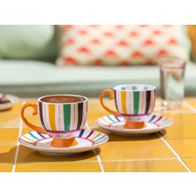 English Home Exotic Strip New Bone China 2'li Kahve Fincan Takımı 100 ml Renkli