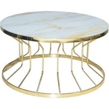 Bengi Ticaret Brc Orta Sehpa Bufalo Model Sarı Mermer Temper Cam Metal Çelik Gold Renk Kaplama El Yapım