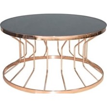 Bengi Ticaret Brc Orta Sehpa Bufalo Model Düz Siyah Temper Cam Metal Çelik Rose Renk Kaplama El Yapım