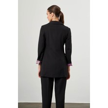 Mizalle Desenli Astarlı Siyah Ceket