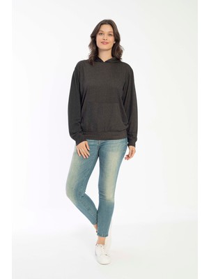 Vishenka Kadın Muline Kapüşonlu Kanguru Cepli Vizon Sweatshirt