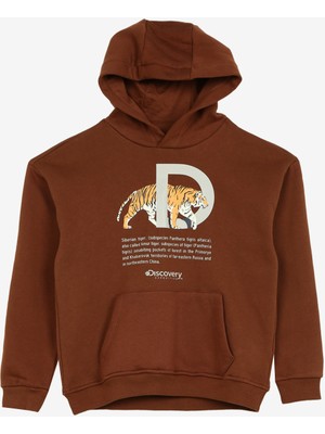 Discovery Expedition Kahve Erkek Çocuk Kapüşonlu Oversize Baskılı Sweatshirt D3WB-SWT23