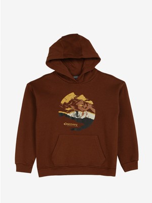 Discovery Expedition Kahve Kız Çocuk Kapüşonlu Baskılı Sweatshirt D3WG-SWT19