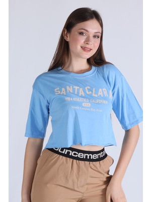 Rays 1477 Santa Clara Baskı Oversize Tshirt Mavi