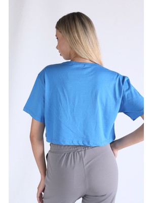 Rays 5164 Caramel Baskı Crop Tshirt Mavi