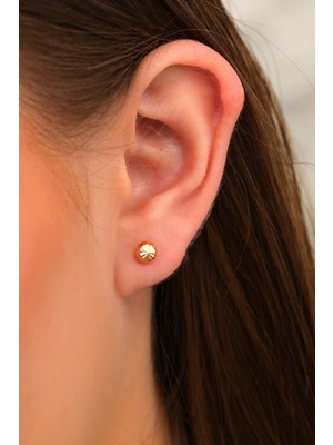 Prenses Pırlanta 14 Ayar Altın Küpe Vidalı Top Küpe Kalemli Top Ebatı 5-Mm