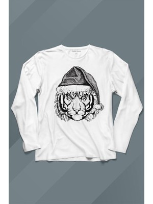 Kendim Seçtim Tiger Wild Cat Kaplan Fesli Noel Yılbaşı Christmas Uzun Kollu Tişört