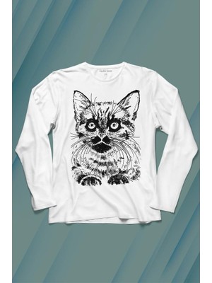Kendim Seçtim Siyah Kedi Black Cat Çizim Uzun Kollu Tişört