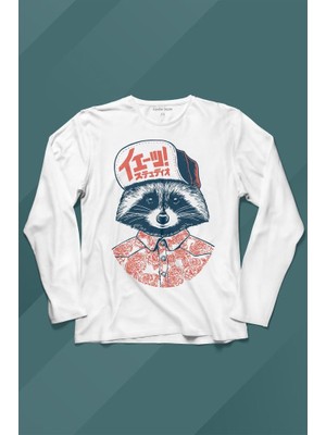 Kendim Seçtim Raccoon Gömlekli Rakun Silüeti Uzun Kollu Tişört