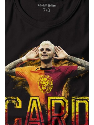 Kendim Seçtim Siyah Çocuk Icardi Sarı Kırmızı Galatasaray Mauro Icardi Baskılı Tişört Çocuk T-Shirt