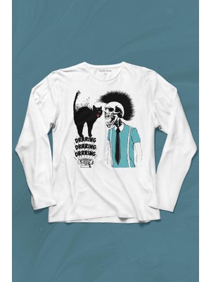 Kendim Seçtim Mohikan Adam Kara Kedi Nostalji Telefon Zili Uzun Kollu Tişört