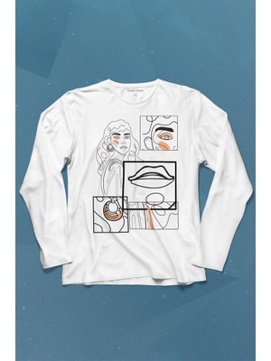Kendim Seçtim Line Art Kadın Çizim Minimal Uzun Kollu Tişört
