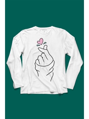 Kendim Seçtim Seni Seviyorum Kore El Işareti Minimal Uzun Kollu Tişört