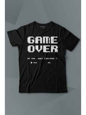 Kendim Seçtim Game Over Atari Retro Pixel Oyun Baskılı Tişört Çocuk T-Shirt