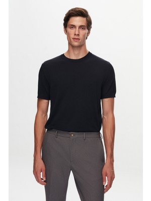 Twn Slim Fit Lacivert Düz Örgü T-Shirt 1EF060638904M