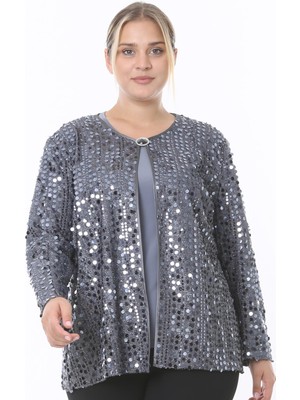 Ladies First Büyük Beden 3702 Antrasit Ceket+Bluz Takım