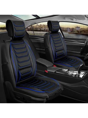 Ack ford Escort Uyumlu Yarı Deri Oto Koltuk Kılıfı Ön-Arka Set Anka Siyah-Mavi