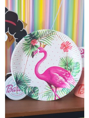 Pekshop Flamingo Temalı Karton Tabak Yuvarlak 8'li Taçlı Flamingo