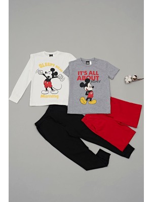 For You Kids 4'lü Mickey Mouse Baskılı Tshirt Şort Pantolon Takım