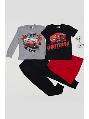 For You Kids 4'lü Mcqueen Baskılı Tshirt Şort Pantolon Siyah Takım