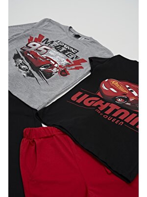 For You Kids 4'lü Mcqueen Baskılı Tshirt Şort Pantolon Siyah Takım