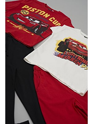 For You Kids 4'lü Mcqueen Baskılı Tshirt Şort Pantolon Kırmızı Takım