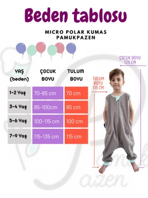 Pamuk Pazen Kışlık Kolsuz Micro Polar Bebek Çocuk Uyku Tulumu 18-22 Derece