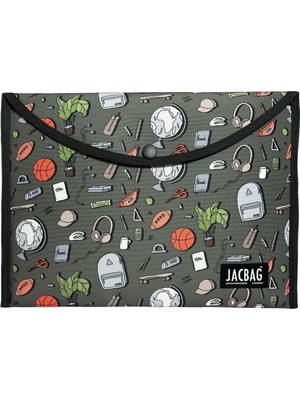 Jacbag Çıtçıtlı Dosya Çanta A4 Gri - Turuncu Renkli Suya Dayanıklı Kumaş Tasarım