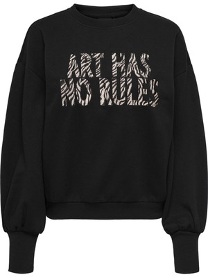 Only O Yaka Desenli Siyah Kadın Sweatshırt Onlellıe L/s O-Neck Swt