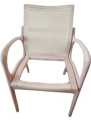 Bengi Sandalye Hasırlı Model Bambu Kolçak Ham Ahşap Kayın Torna Ayak Geniş Oturum El Yapım