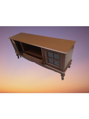Bengi Tv Sehpası Windovs Model Pencere Ahşap Kayın Aslan Ayak Ceviz Renk 150 El Yapım