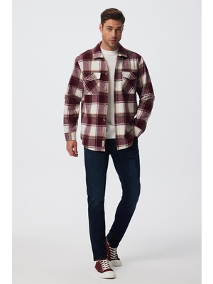 Lee Cooper Wılf Erkek Dokuma Uzun Kol Gömlek Bordo-Beyaz Ekose