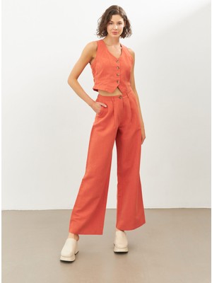 Stella Pulvis Kiremit Keten Yüksek Bel Wide Leg Pantolon