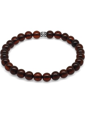 Gümüş Hediye Al Küre Kesim Kırmızı Doğal Damla Kehribar Erkek Bileklik