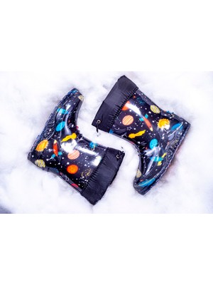 Zenege Çocuk Kürklü Yağmur ve Kar Botu Galaksi Renkli Su Geçirmez Malzeme ile Konforlu Kullanım