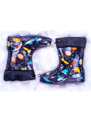 Zenege Galaksi Renkli Çocuk Çizme Kürklü Yağmur ve Kar Botu Kaymaz Taban ile Konforlu Kullanım