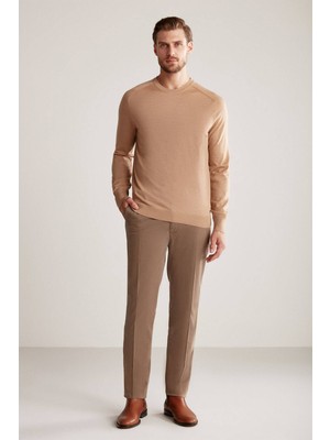 Hemington Slim Fit Bisiklet Yaka Camel Merino Yün Triko