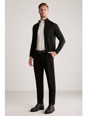 Hemington Extrafine Merino Fermuarlı Siyah Triko Hırka