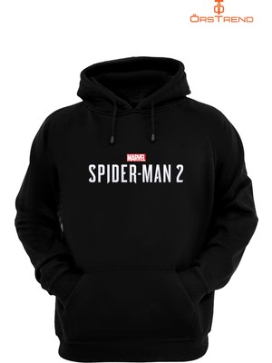 Ors Trend Spiderman 2 Baskılı 3 İplik Siyah Kapişonlu Sweatshirt