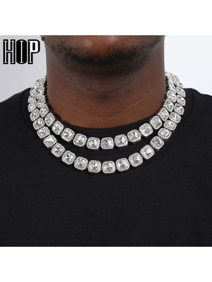 Masoffy Gümüş Bilezik 8 Inç ve 18 Inç Hip Hop 12 mm Mikro Açacağı Prong Kübik Zirkon 1 Sıra Alaşım Tenis Zinciri Bilezik Kolye Bling Erkek Erkekler Kadınlar Takı Için (Yurt Dışından)