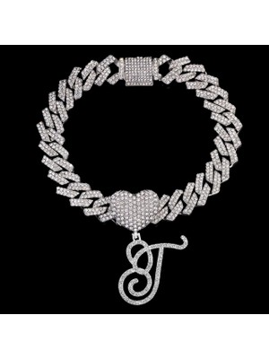 Masoffy T Hip Hop Bling A-Z Cursive Ilk Harf Küba Zincir Bilezikler Kadınlar Için Buzlu Out Rhinestone Prong Küba Bilezik Trendy Takı (Yurt Dışından)