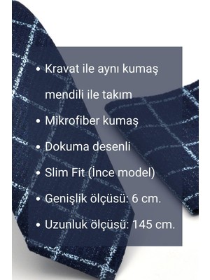 Gaffy Füme Gri Kırcıl Lacivert Dokuma Kumaş Mendilli Slim Fit Kravat SDK230917