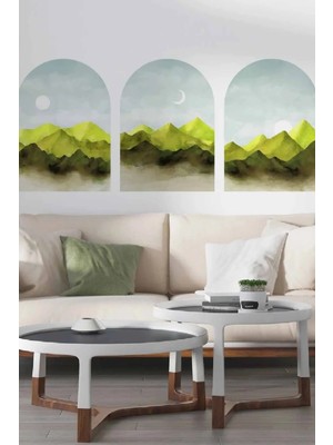 Kt Grup Bohem Sisli Dağlar Ayın Evreleri 3'lü Pastel Duvar Sticker Seti